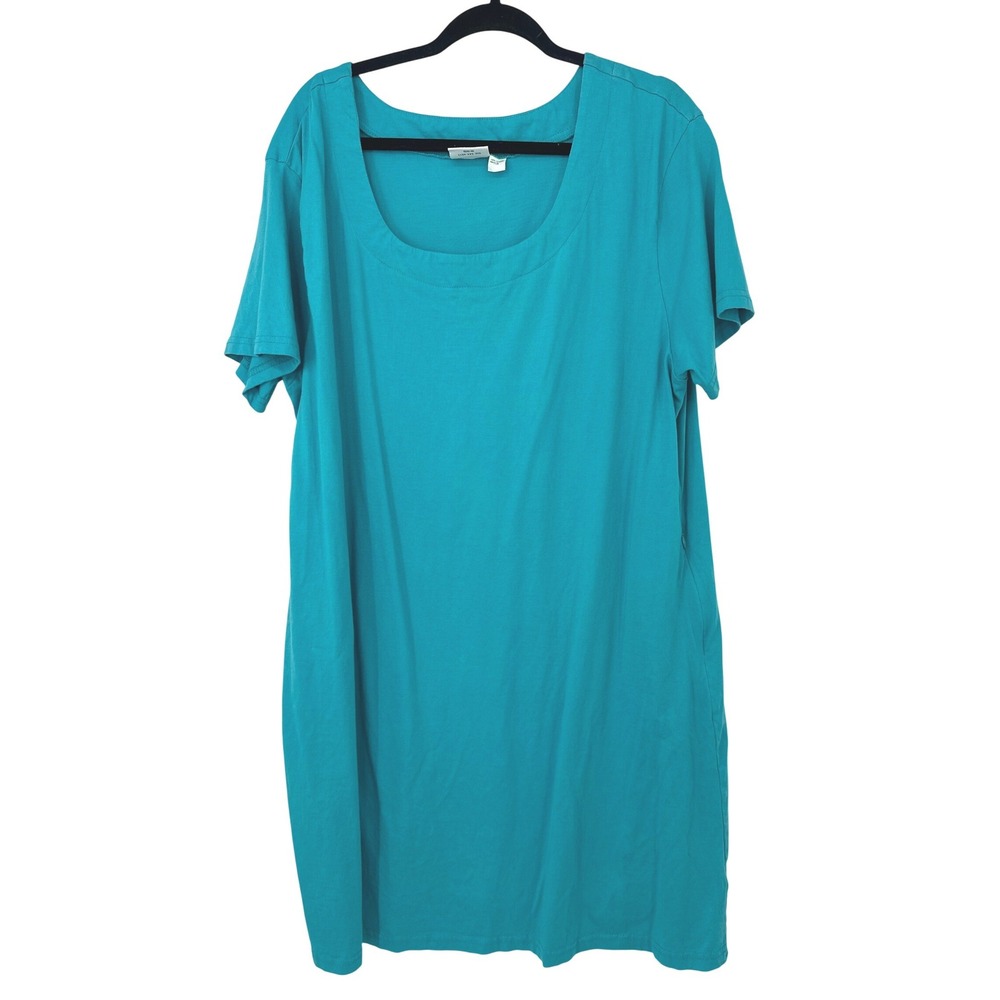 Vermont Country Store T-Shirt Dress Womens 1X Teal Blue Cotton Pocket Casual